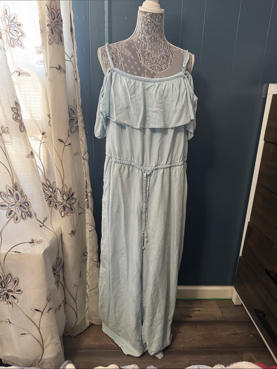 Old Navy Pants - Old Navy Light Blue Off-Shoulder Maxi Dress with Drawstring